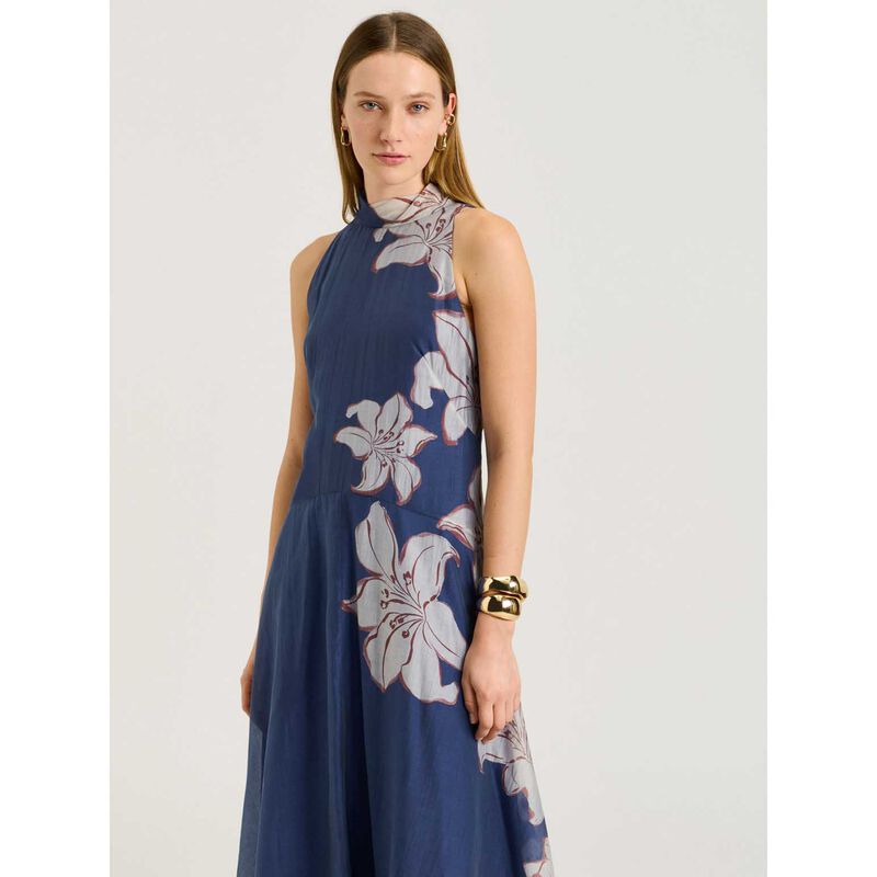 Veronika Maine Chambray Lily Halter Maxi Dress image number 3